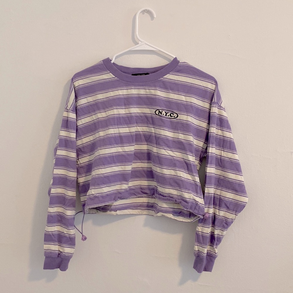 | Women’s Purple & White Striped Cropped Long Sleeve | Forever 21 | Size S |